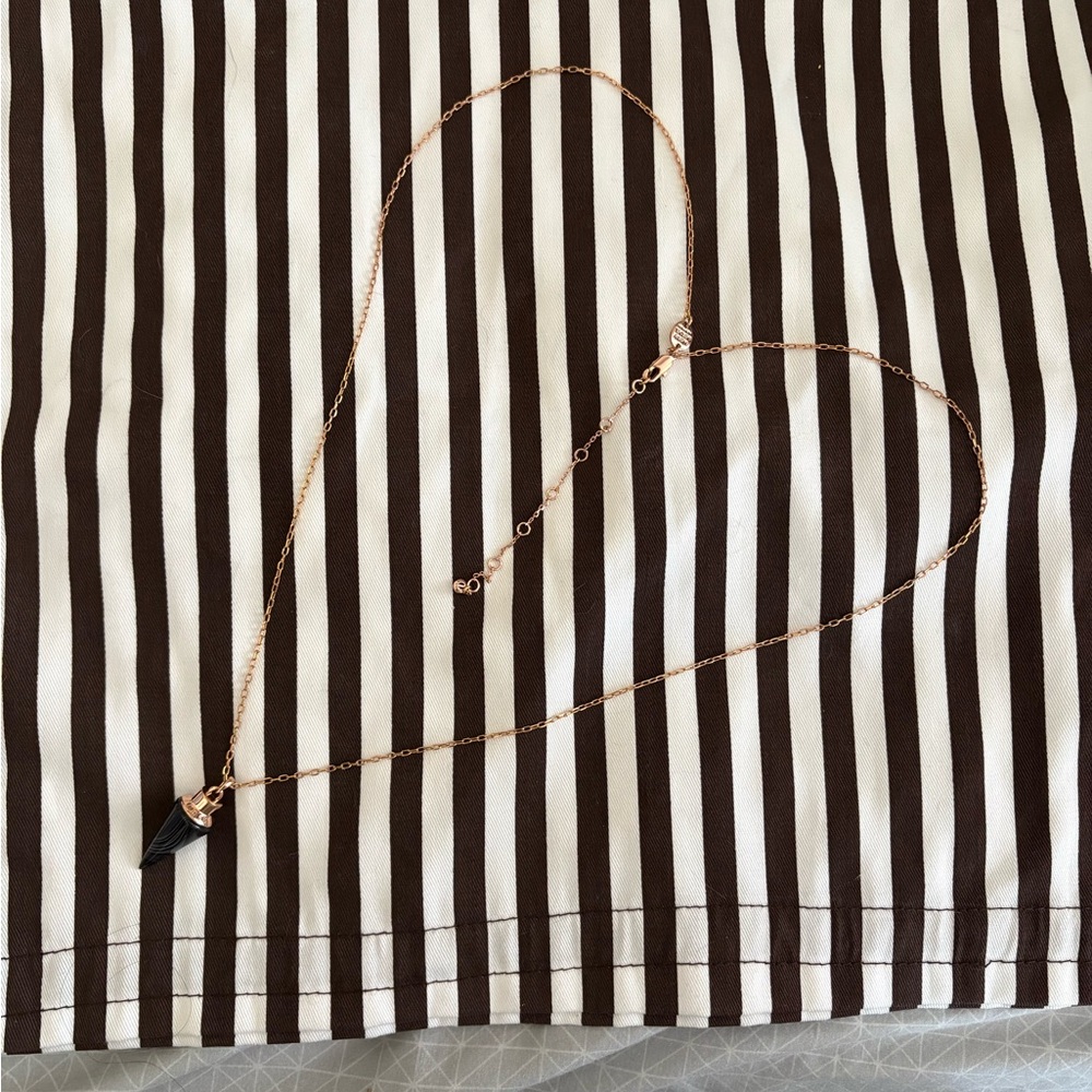 Henri Bendel Rose Gold Black Marble Conic Pendant Necklace 32” - Picture 2 of 7